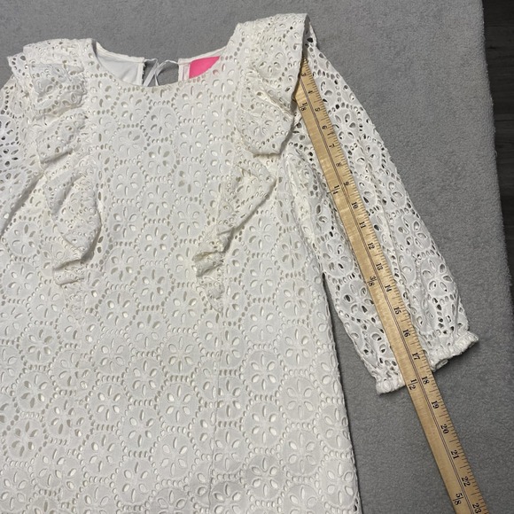 Lilly Pulitzer Dress Small Resort White Floral Eyelet Lace Ruffle Primm Dainty - Picture 5 of 11